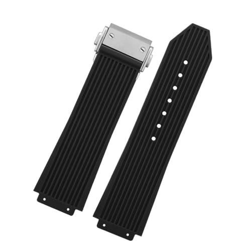 CAWEUER Silikonarmband mit konvexem Ende, kompatibel Big Bang Classic Fusion Yubo, Herren- und Damenarmbändern, zusammenklappbarer Schnalle, weiches Armband(Black-Silver) von CAWEUER