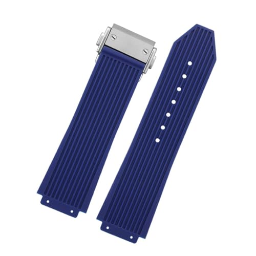 CAWEUER Silikonarmband mit konvexem Ende, kompatibel Big Bang Classic Fusion Yubo, Herren- und Damenarmbändern, zusammenklappbarer Schnalle, weiches Armband(Dark blue-Silver) von CAWEUER