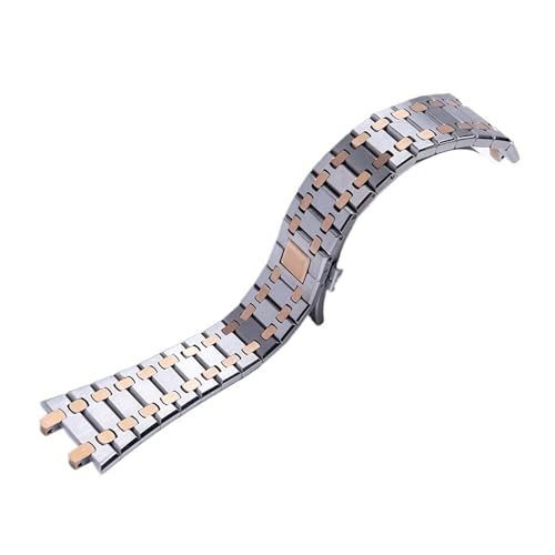 CAWEUER Uhrenarmband 21 mm 26 Herren Damen Volledelstahlarmband Kompatibel mit AP ROYAL OAK 15400 26331 15500 Faltschließe(Silver rosegold,21mm) von CAWEUER
