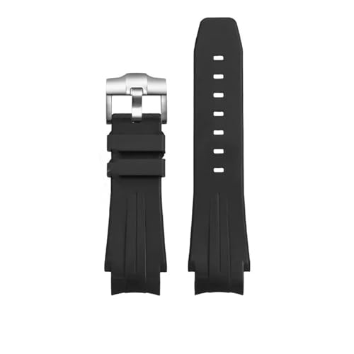 CAWEUER Uhrenarmband aus Silikonkautschuk, konvexes Gelenk, wasserdicht, schwarz/grün, for Herren, kompatibel mit Rolex Yacht Master Sea Dweller ANCON(Black black-S pin,21mm) von CAWEUER