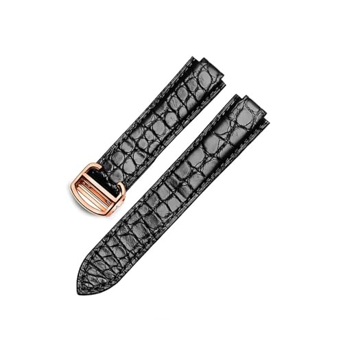 CAWEUER Uhrenarmband aus echtem Leder, kompatibel mit Cartier Blue Balloon, Krokodilleder, wasserdicht, schweißfest, Herren-/Damen-Armband, 12,20 mm(Black-Rose-Z4,12x20mm) von CAWEUER