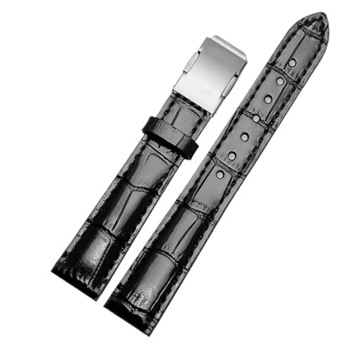 CAWEUER Uhrenarmband aus echtem Leder, kompatibel mit Casio Sheen Series She-5010/5018 5012 5023, Damen-Uhrenarmband mit Faltschließe, 16 mm(Black-steel,16mm) von CAWEUER