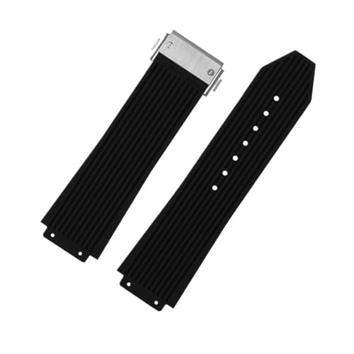 CAWEUER Uhrenarmband kompatibel mit Big Bang, Silikon, wasserdicht, Herren-Uhrenarmband, Kettenarmband, Uhr, Gummiarmband(Black-silver) von CAWEUER