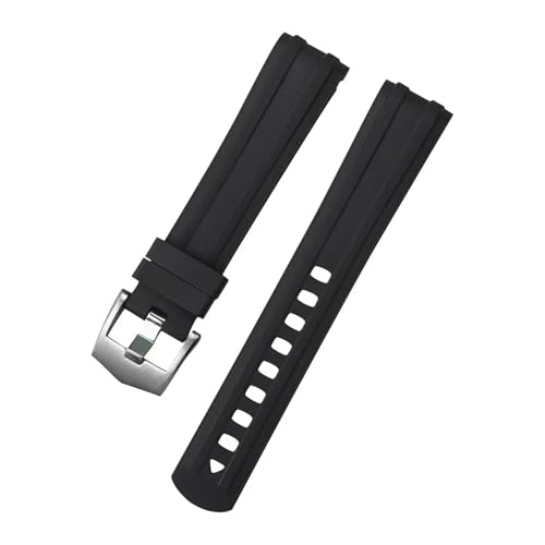 CAWEUER Uhrenarmband mit gebogenem Ende, 20 mm, kompatibel Omega, Seamaster 300, Ersatzarmband, Armband for Herren, Fluorkautschuk, Uhrenzubehör(Black Silver Buckle) von CAWEUER