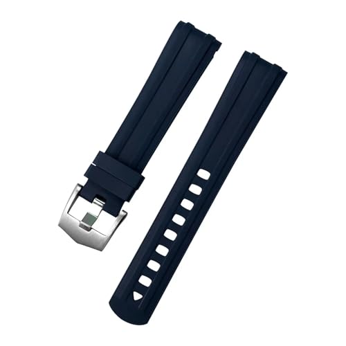CAWEUER Uhrenarmband mit gebogenem Ende, 20 mm, kompatibel Omega, Seamaster 300, Ersatzarmband, Armband for Herren, Fluorkautschuk, Uhrenzubehör(Blue Silver Buckle) von CAWEUER