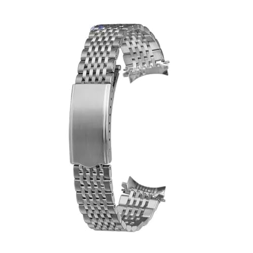 CAWEUER Uhrenarmband mit gebogenem Ende, kompatibel Omega, Seamaster, Speedmaster, DeVille, Edelstahlarmband, dünnes Armband, Gürtel, Silber/Gold(Silver,18mm) von CAWEUER