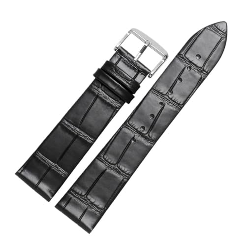 CAWEUER Ultradünnes Lederarmband 12 14 15 16 18 20 21 22 23 24 mm Blau Braun Rot Uhrenarmband Kompatibel mit TISSOT DW-Uhr(Black silver A,13mm) von CAWEUER