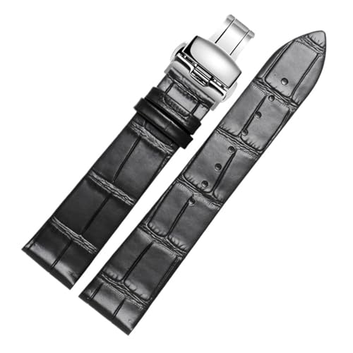 CAWEUER Ultradünnes Lederarmband 12 14 15 16 18 20 21 22 23 24 mm Blau Braun Rot Uhrenarmband Kompatibel mit TISSOT DW-Uhr(Black silver B,17mm) von CAWEUER
