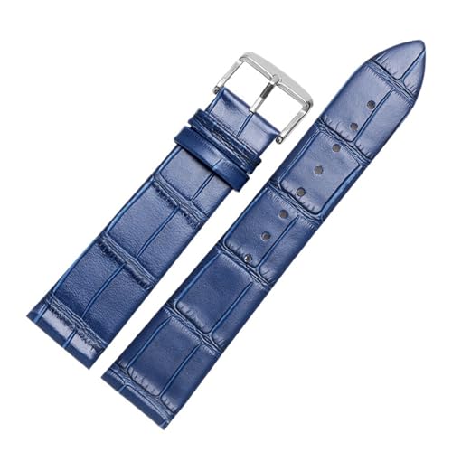 CAWEUER Ultradünnes Lederarmband 12 14 15 16 18 20 21 22 23 24 mm Blau Braun Rot Uhrenarmband Kompatibel mit TISSOT DW-Uhr(Blue silver A,20mm) von CAWEUER