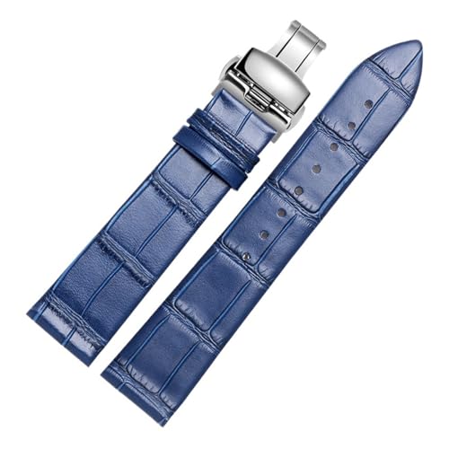 CAWEUER Ultradünnes Lederarmband 12 14 15 16 18 20 21 22 23 24 mm Blau Braun Rot Uhrenarmband Kompatibel mit TISSOT DW-Uhr(Blue silver B,17mm) von CAWEUER