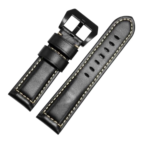 CAWEUER Universal-Uhrenarmband aus Ölwachs-Leder verschiedener Marken, 20/22/24/26 mm, flache Schnittstelle, Crazy Horse-Lederarmband(Black clasp,26mm) von CAWEUER