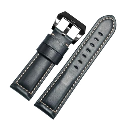 CAWEUER Universal-Uhrenarmband aus Ölwachs-Leder verschiedener Marken, 20/22/24/26 mm, flache Schnittstelle, Crazy Horse-Lederarmband(Dark blue black,20mm) von CAWEUER