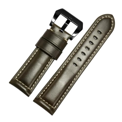 CAWEUER Universal-Uhrenarmband aus Ölwachs-Leder verschiedener Marken, 20/22/24/26 mm, flache Schnittstelle, Crazy Horse-Lederarmband(Dark green black,24mm) von CAWEUER
