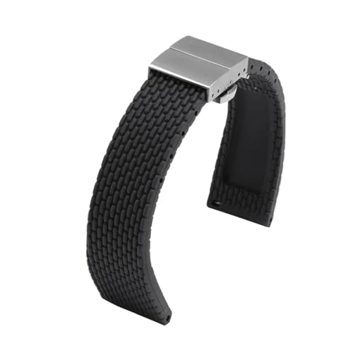 CAWEUER Wasserdichtes Silikonarmband Schwarz Weiß Rot Orange Blau Armband Ersatzarmband for Männer Und Frauen Schnellverschluss(Black silver,14mm) von CAWEUER