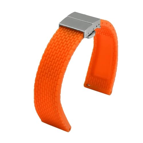 CAWEUER Wasserdichtes Silikonarmband Schwarz Weiß Rot Orange Blau Armband Ersatzarmband for Männer Und Frauen Schnellverschluss(Orange silver,20mm) von CAWEUER