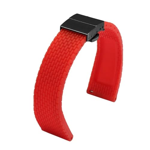CAWEUER Wasserdichtes Silikonarmband Schwarz Weiß Rot Orange Blau Armband Ersatzarmband for Männer Und Frauen Schnellverschluss(Red black,20mm) von CAWEUER