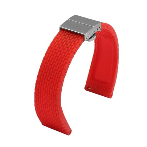 CAWEUER Wasserdichtes Silikonarmband Schwarz Weiß Rot Orange Blau Armband Ersatzarmband for Männer Und Frauen Schnellverschluss(Red silver,20mm) von CAWEUER