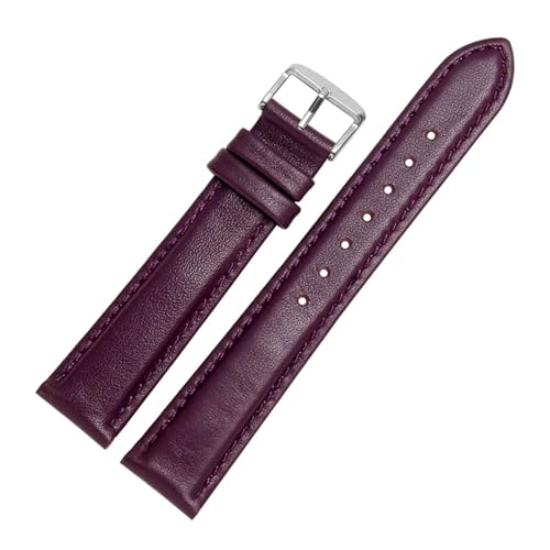 CAWEUER Weißes Lederarmband for Damen, Ersatz, kompatibel mit Armani DW Tiedashi Disney Pink Uhrenkette 14 16 18 mm(Purple silver buckle,16mm) von CAWEUER