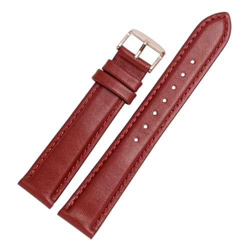 CAWEUER Weißes Lederarmband for Damen, Ersatz, kompatibel mit Armani DW Tiedashi Disney Pink Uhrenkette 14 16 18 mm(Red rose buckle,19mm) von CAWEUER