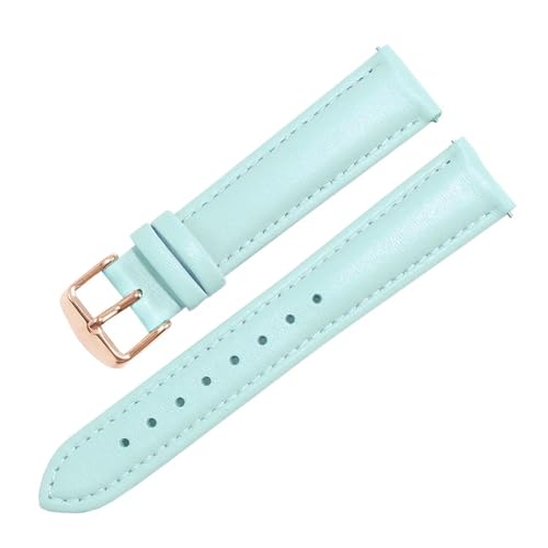CAWEUER Weißes Lederarmband for Damen, Ersatz, kompatibel mit Armani DW Tiedashi Disney Pink Uhrenkette 14 16 18 mm(Sky blue rose buckle,19mm) von CAWEUER
