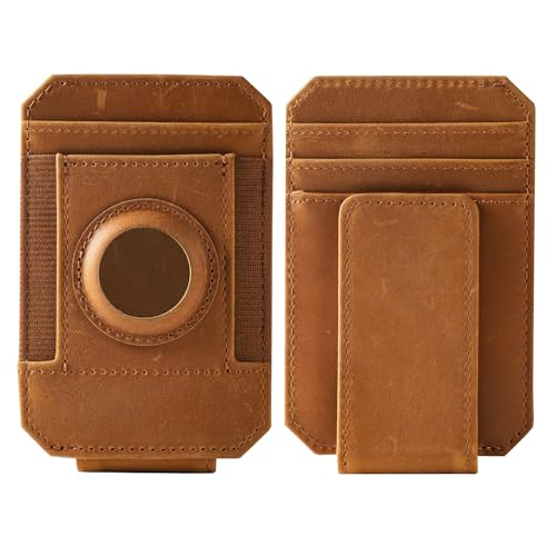 CAXGEK Crazy Horse Leder Geldklammer Geldbörse mit Halter Kompatibel mit Air Tag RFID Blockierung von CAXGEK