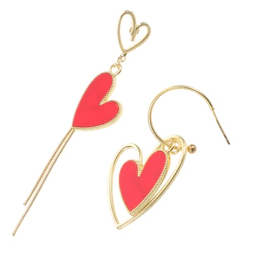 CAXUSD 1 Paar Asymmetrische Herzohrringe für Damen mit Quaste Trendige Hängende Ohrringe für Partys Hochzeiten und Besondere Anlässe Leicht und Komfortabel von CAXUSD