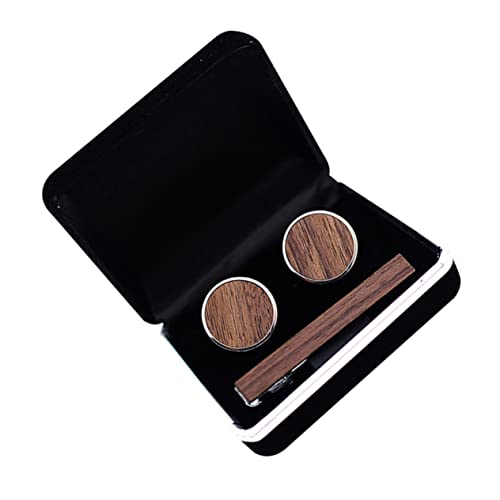 CAXUSD 1 Satz Stilvolle Krawattenklammer und Manschettenknöpfe Echtem Holz für Hochzeiten und Formelle Anlässe Langlebig Elegant und Sicher für von CAXUSD