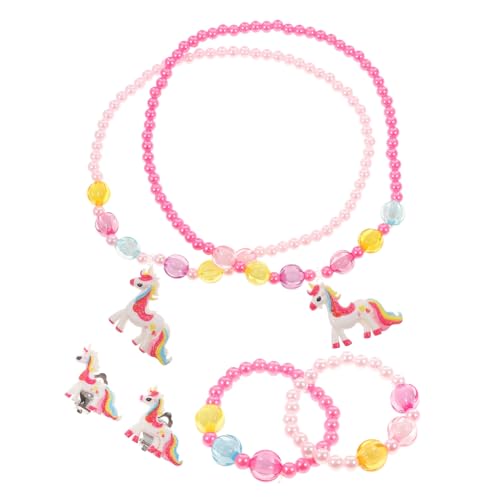 CAXUSD 10 Stück Teiliges Einhorn Schmuckset für Mädchen Inklusive Armbänder Halskette Haargummis und Ohrringe Hautfreundlich und Vielseitig als für Alter Jahre Geeignet von CAXUSD