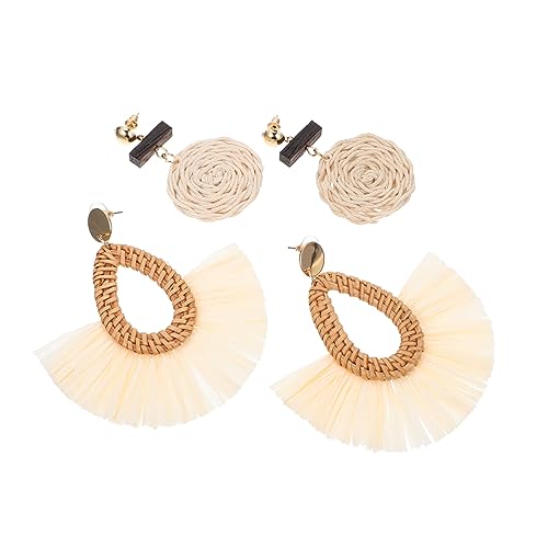 CAXUSD 2 Paare Boho Rattan Ohrringe für Damen Handgeflochtene Dangle Tropfenohrringe Leichte Strandohrringe Accessoires für Urlaub und Alltag von CAXUSD