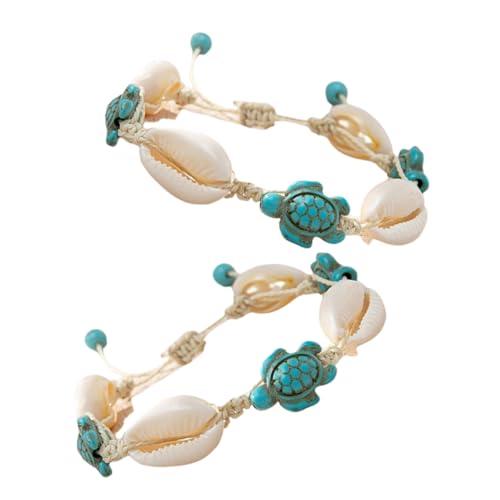 CAXUSD 2 Stück Boho Muschelarmband mit Schildkröten Anhänger Verstellbare Strand Fußkette für Frauen Sommerliches Schmuck Accessoire Vielseitig als Armband und Fußkette Tragbar von CAXUSD