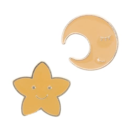 CAXUSD 2 Stück Japanische Broschen mit Mond und Stern Niedliche Anstecknadeln aus Robustem Zinklegierung Vielseitige Schmuckpins für Jacken Hüte und Rucksäcke Gelbe Mond und Stern Designs von CAXUSD