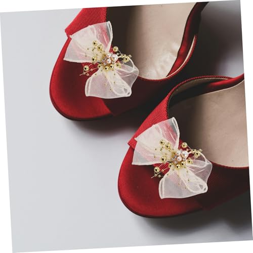 CAXUSD 2 Stück Perlen Schleifen Schuhclips Abnehmbare Schmuck Schnallen für Damen Pumps Elegante Modische Schuhdekoration Passend für Braut Alltagsschuhe Einfache Befestigung von CAXUSD