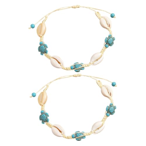 CAXUSD 2 Stück Verstellbares Boho Fußkettchen Natürlichen Muschel Schildkrötenperlen Handgefertigt Sommerliches Armband Damen Strand Schmuck Anpassbar Bunte Farben von CAXUSD
