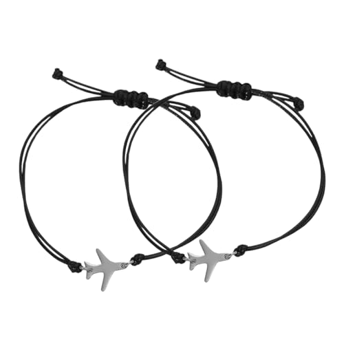CAXUSD 2 Stück Verstellbares Flugzeugarmband für Herren und Damen Handgefertigtes Geflochtenes Seilarmband für Reisen und Freundschaft Robustes Armband Schwarz von CAXUSD