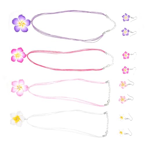 CAXUSD 4 Sätze Teiliges Hawaii Schmuckset mit Plumeria Ohrhängern und Halsketten Farbenfrohe Blumendekoration in Weiß und Leichtes Kreatives Design für Strandpartys Luau und Geburtstage von CAXUSD