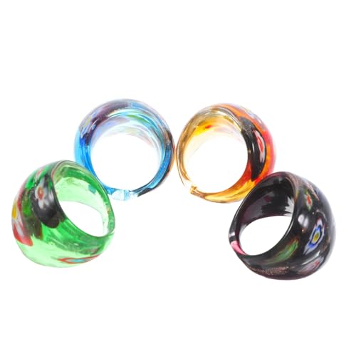 CAXUSD 4 Stck Buntes Glasringe für Damen Verstellbare Dekorative Fingerringe Gelb Grün Blau und Schwarz für und Besondere Anlässe von CAXUSD