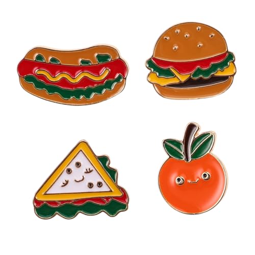 CAXUSD 4 Stück Teiliges Cartoon Food Broschen Niedliche Hamburger Hot Dog Sandwich Pins Langlebiger Legierung Witzige Food Anstecknadeln für Kleidung Rucksäcke Hüte Alltag und Partys von CAXUSD