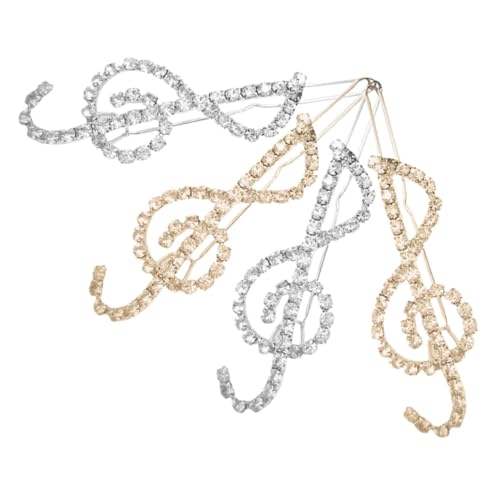 CAXUSD 4 Stück Teiliges Musiknoten Haarspangen aus Metall mit Strass für Frauen und Mädchen Rutschfeste Haarklammern Haaraccessoire zum Stylen von Frisuren von CAXUSD
