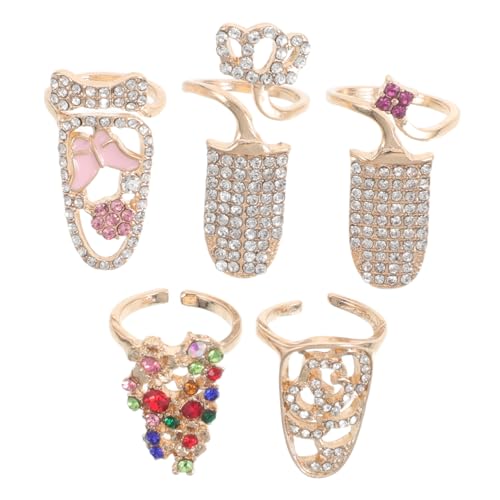 CAXUSD 5 Stück Verstellbare mit Strass Verzierte Schmuckringe für Damen Nagelschmuck Dekoration für Stilvolle Fingernägel von CAXUSD