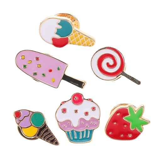 CAXUSD 6 Stück Niedliche Eiskrem Anstecknadeln Legierung für Jacken Kleider und Rucksäcke Modischer Schmuck für Alltagsoutfits und Partys von CAXUSD