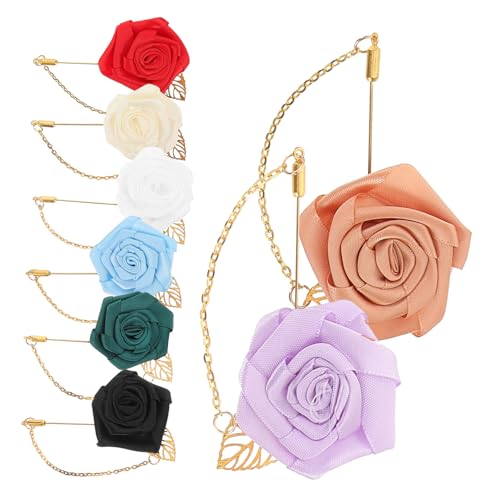 CAXUSD 8 Stück Teiliges Herren Ansteckblumen Boutonniere mit Kette Flache Rosenbrosche Leichtes Design für Hochzeit Party Formelle und Anlässe Schmuckaccessoires von CAXUSD