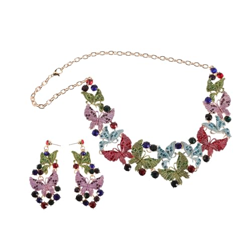 CAXUSD Bunter Schmetterling Schmuckset Damen Hochzeit Halskette Ohrringe Hypoallergen Party Brautschmuck Set für Abendkleider und Festliche Anlässe von CAXUSD