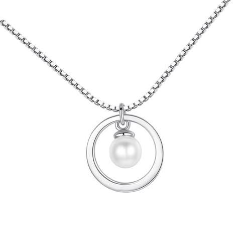 CAXUSD Einfache Silber Clavicle Chain mit Rundem Perlenanhänger Modische Halskette für Frauen Feine Verarbeitung und Elegantes Design Schmuck für Alltag und Besondere Anlässe von CAXUSD