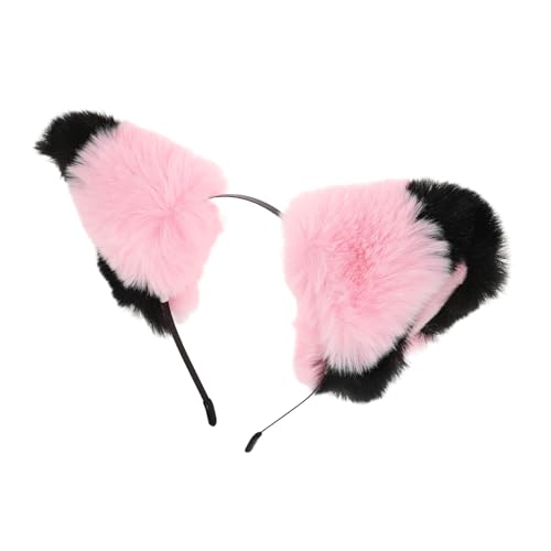 CAXUSD Katzenohren Haarband Mit Pelzigen Ohren Süßes Stirnband Für Halloween Party Cosplay Schwarz Und Rosa Tierohren Kopfbedeckung Für Mädchen von CAXUSD