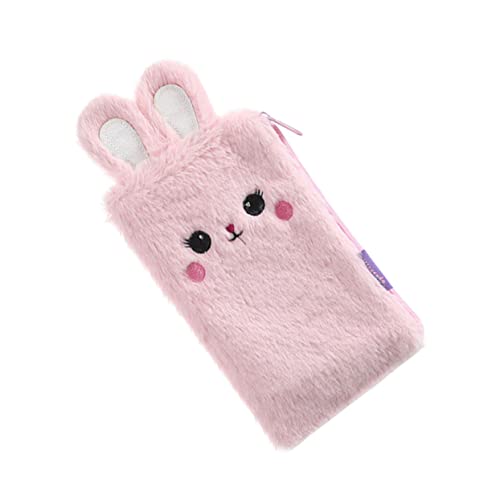 CAXUSD Hellrosa Plüsch Federmäppchen mit Kaninchenohren Multifunktionale Aufbewahrungstasche für Schreibwaren Kosmetik und für Schule und Büro von CAXUSD