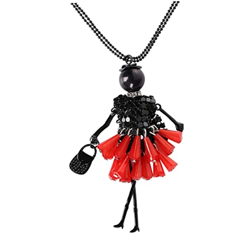 CAXUSD Lange Cartoon Halskette mit Anhänger für Mädchen Bunte Puppe als Modisches Schmuckstück für Partys Reisen und Festivals Rot von CAXUSD
