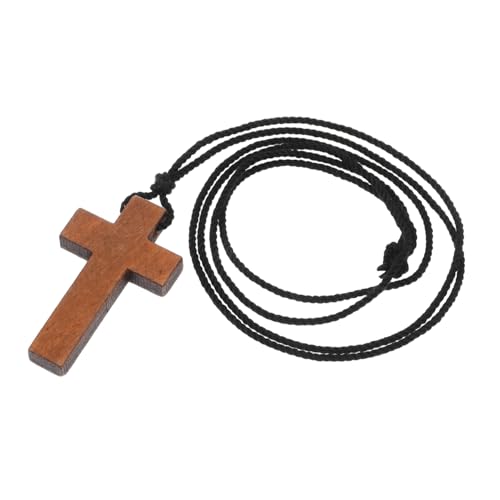 CAXUSD Leichtes Holz Kreuz Anhänger Halskette für Herren Damen Handgefertigt Geschnitzt Rustikale Walnussbraune Schmuckkette Modisches Accessoire für Alltag und von CAXUSD