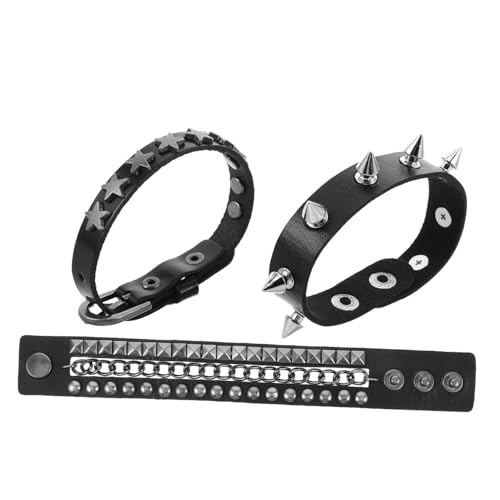 CAXUSD Mehrschichtiges Punk Armband aus Geflochtenem Kunstleder Breites Wickelarmband mit Nieten Verstellbares Gothic Lederband für und Frauen Vielseitiges Rock Accessoire in Schwarz von CAXUSD