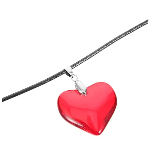 CAXUSD Minimalistische Herz Halskette Damen Rote Herz Anhänger an Modischem Rindslederband Schlichte Damen Schmuck Stilvolle Kette für Frauen Dezentes Design Vielseitig Tragbar von CAXUSD