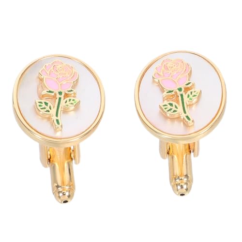 CAXUSD Rosenblumen Manschettenknöpfe Damen Shirt Zubehör Minimalistisches Goldenes Metall Hochzeit Party Elegante Runde Französische Manschettenknöpfe von CAXUSD